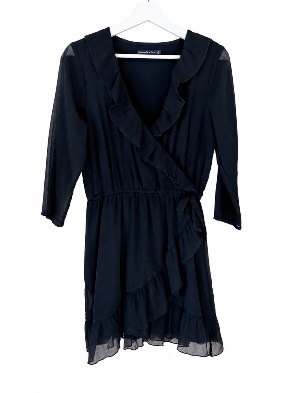 Abercrombie and Fitch Black Ruffle Wrap Dress Size S Long Sleeve Lined Fall